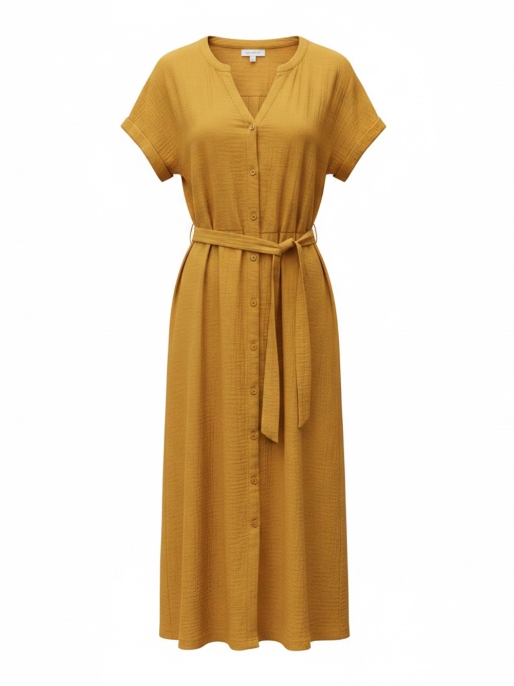 Wonderly: Made In India Short-Sleeve Mustard Midi Dress Cotton Gauze - Picture 2 of 5